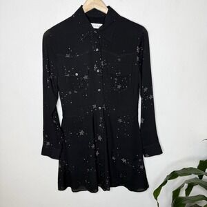 ALC Pedro Carmen Black Star Silk Collared Button Front Mini Dress Womens 6